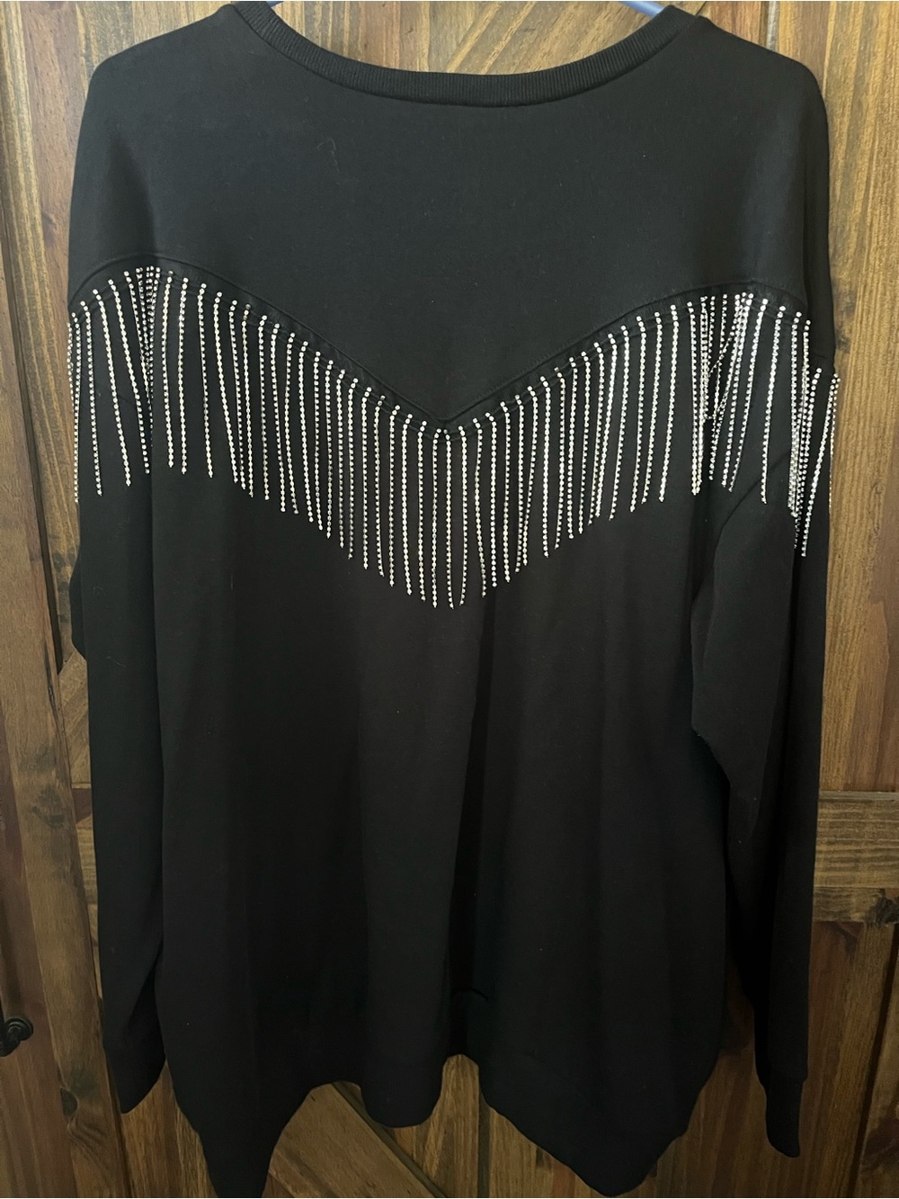 torrid Black Crewneck Sweatshirt with Rhinestone Fringe - Picture 4 of 6